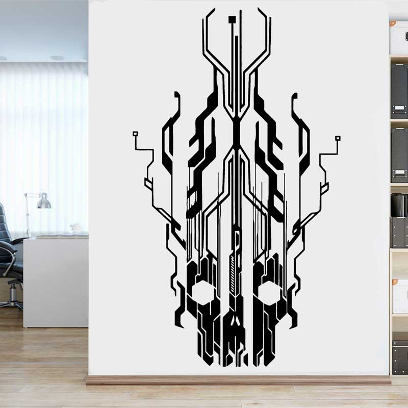 Office Tech Gifts - Çip devre teknoloji kafatası vinil duvar