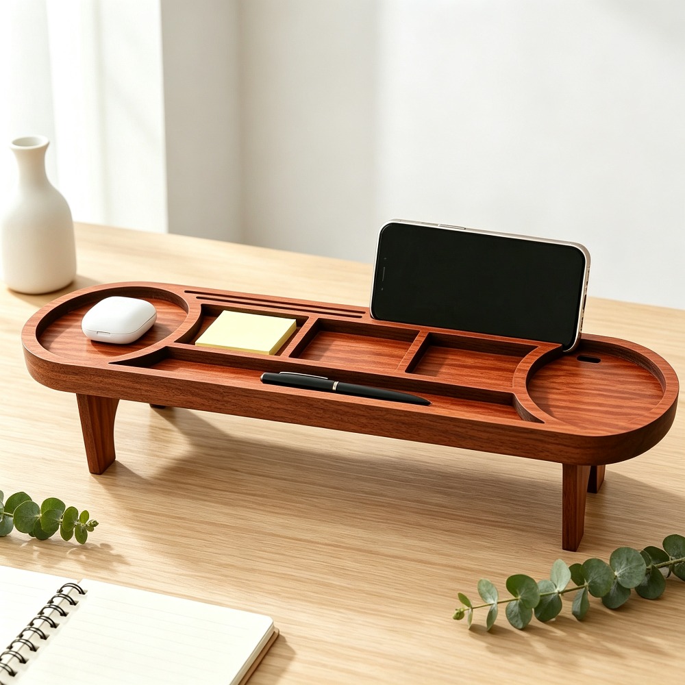 Office Tech Accessories - Ahşap Masa Düzenleyici, Telefon Standlı, Çok